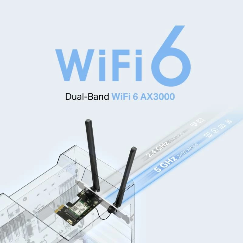 Adapter Wi‑Fi 6 PCIe, Mercusys MA80XE, AX3000 me Bluetooth 5.2, 2 antena
