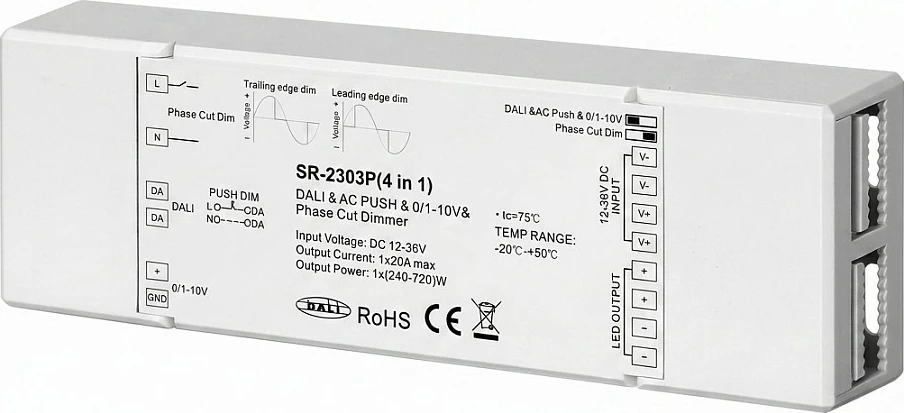 Dimmer DALI PWM Synergy21 EOS 07, 1 kanal, 12-36V DC, i bardhë