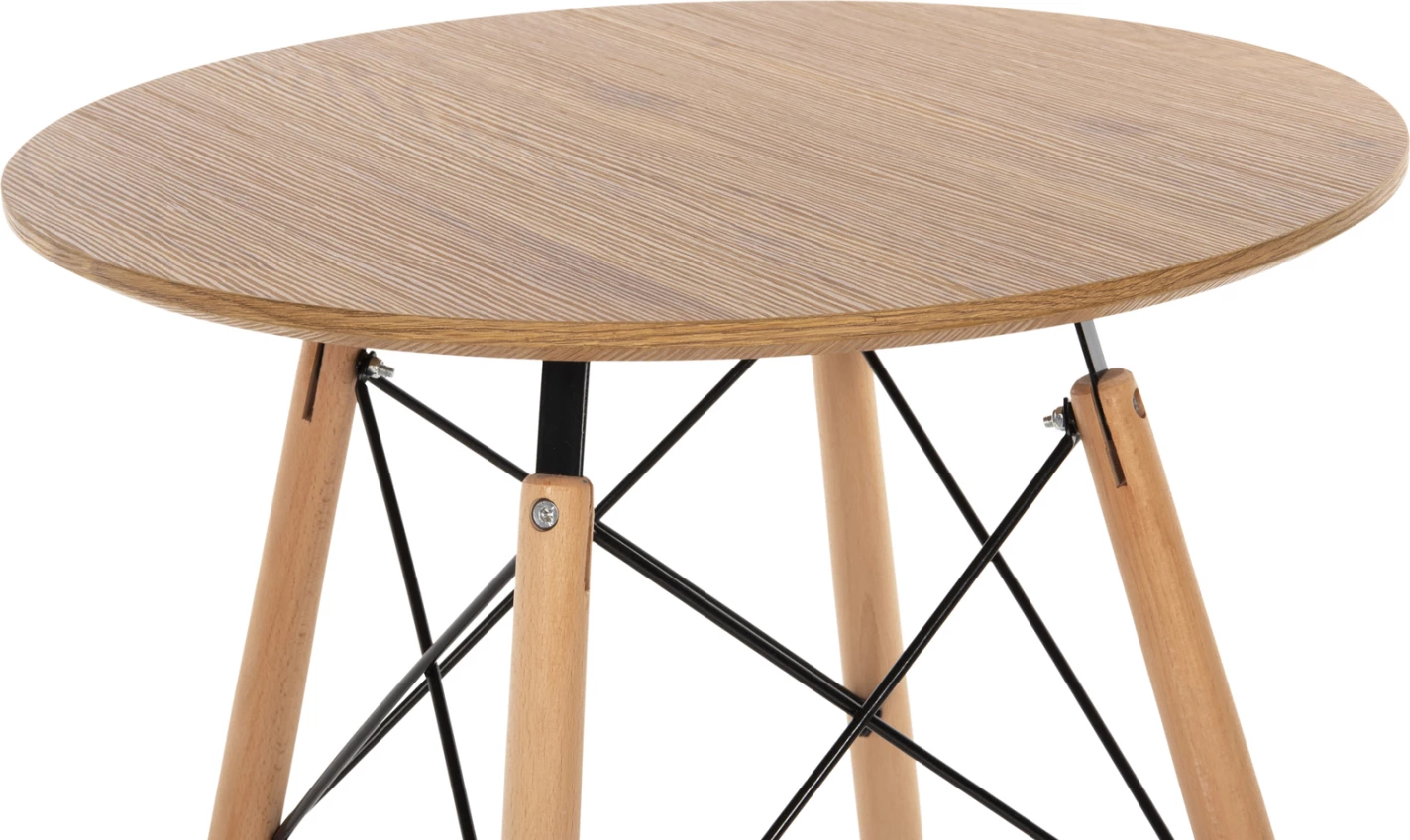 Tavolinë e rrumbullakët minimaliste për ngrënie, MDF, këmbë druri ahu, ngjyrë natyrale, Φ60x76cm