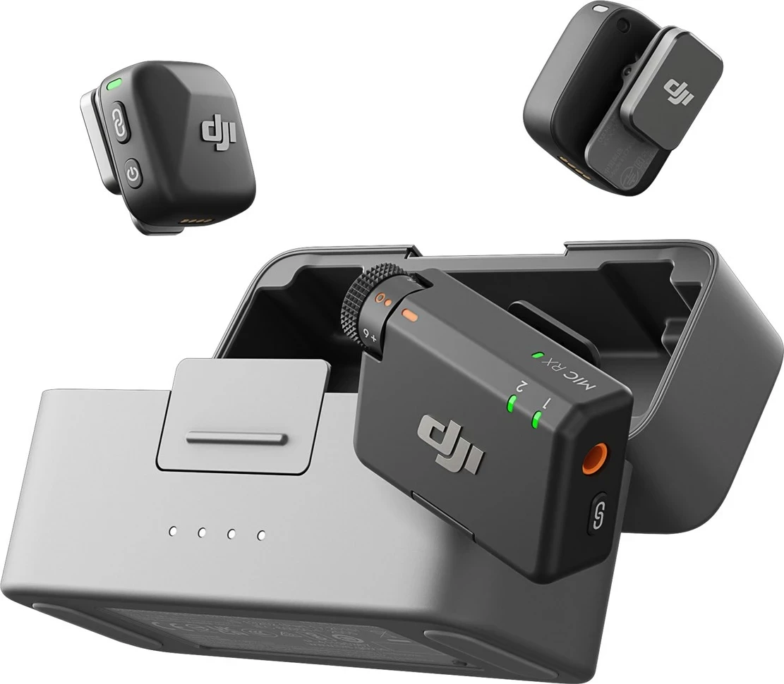 Mikrofon pa tela DJI Mic mini, 2 transmetues, 1 marrës, kuti karikimi