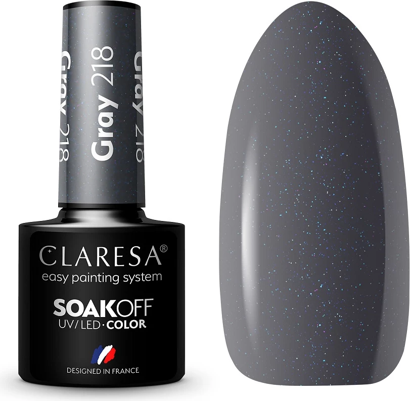 Llak për thonj për femra Claresa Soak Off UV/LED Hybrid 218 gri 5g