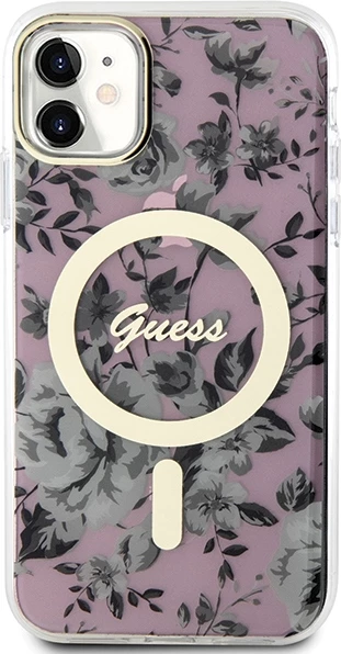 Mbështjellës Guess GUHMN61HCFWSP për iPhone 11/XR 6.1", MagSafe, lule, rozë