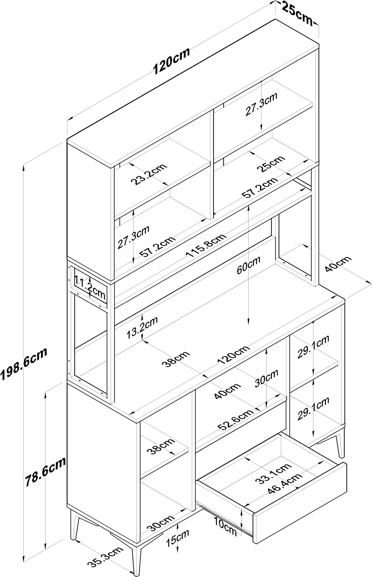 Dollap multifunksional Hanah Home, JE169 - 3260, ngjyrë e bardhë dhe arre