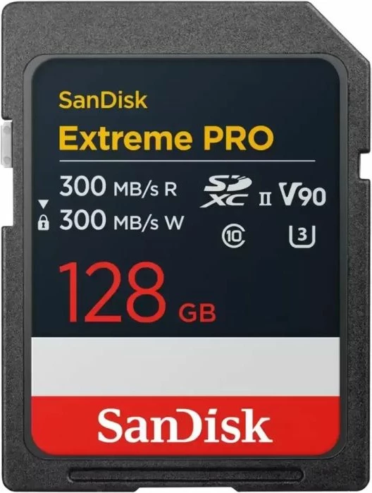 Kartelë memorie SDXC SanDisk Extreme PRO SDSDXDM-128G-GN4IN 128GB UHS-II V90 300MB/s, zezë/kuqe, 1 copë