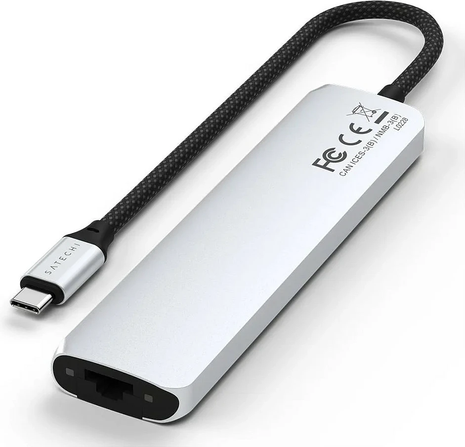 Adapter USB-C Satechi Slim Multi-Port Hub ST-P7SS, 7-në-1, HDMI, Ethernet, SD/microSD, argjendtë