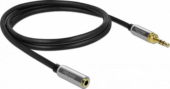 Kabllo zgjatëse audio stereo jack DeLOCK 85782, 3.5mm mashkull në 3.5mm femër, 3 m, me adapter 6.35mm, zezë/gri
