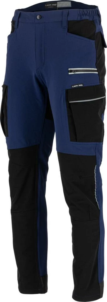 Pantallona pune LAHTI PRO L4055206 3XL, me bel elastik, slim fit, 4-way stretch, blu e errët-zi