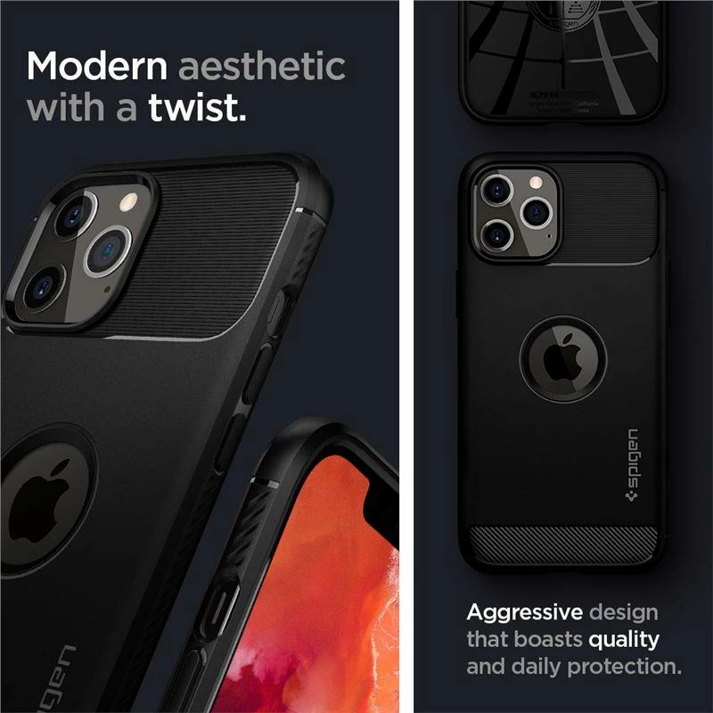 Mbështjellës Spigen Rugged Armor për iPhone 12 / iPhone 12 Pro, Matte Black