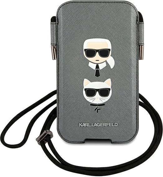 Mbështjellës telefonit Karl Lagerfeld Saffiano Ikonik Karl&Choupette Head, 6.1", Gri