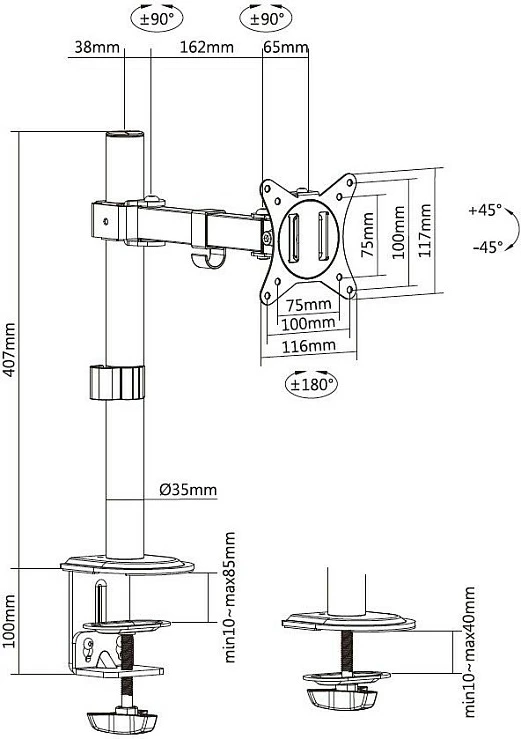 Mbajtëse tavoline për monitor EQUIP, 17–32 inç, 1 ekran, 360°, deri 9 kg, e zezë