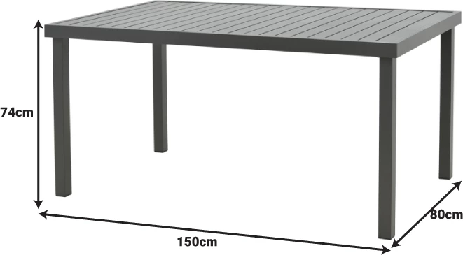 Set tavoline me karrige për terasë Mabu-Klinton, alumin dhe pëlhurë, ngjyrë antracit, 150x80x74cm, 5 copë
