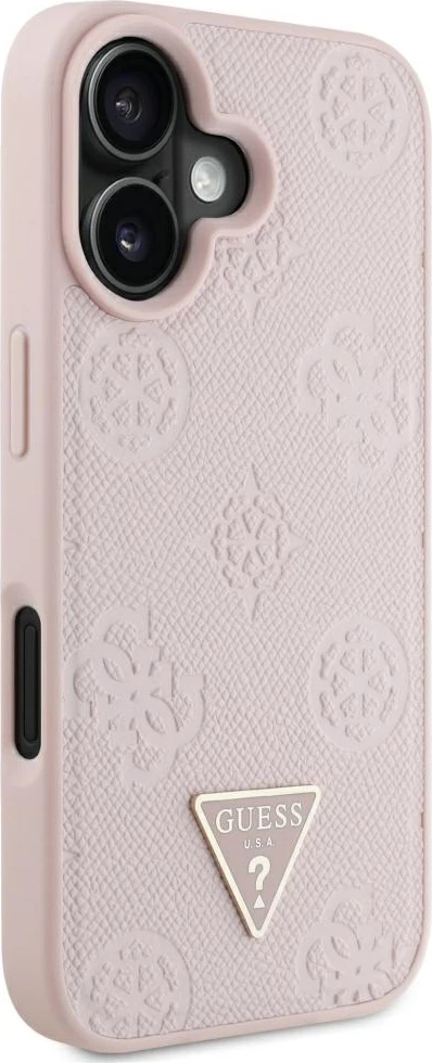 Mbështjellës Guess Grained Hot Stamp Peony Triangle Logo MagSafe për iPhone 16, Rozë