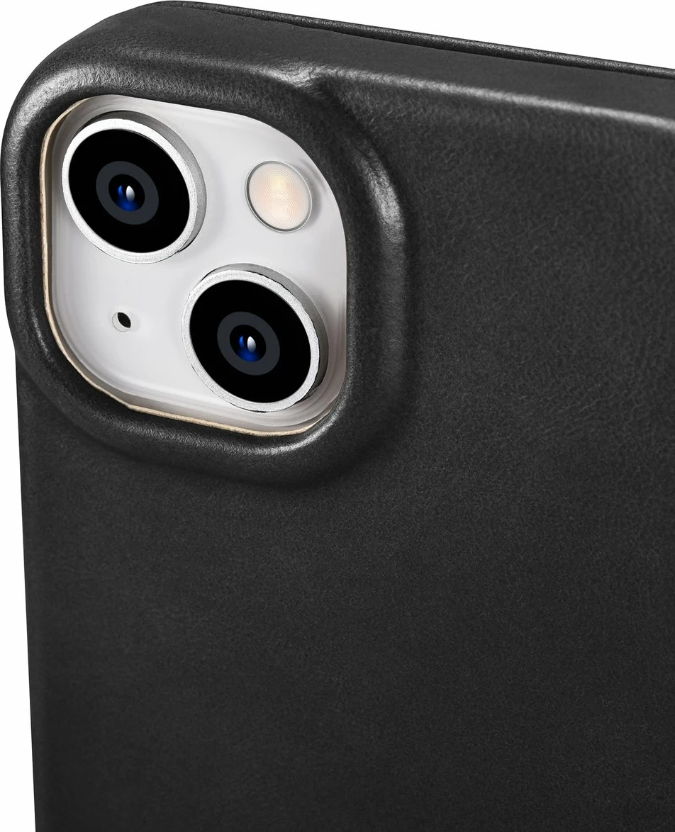 Mbështjellës iCarer Oil Wax Premium Leather Folio për iPhone 14 Plus, MagSafe, i zi