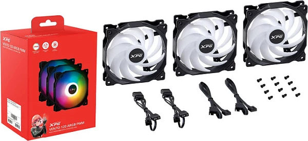 Ventilatorë për kasë ADATA XPG VENTO 120 ARGB PWM, 120 mm, 3 copë, të zinj