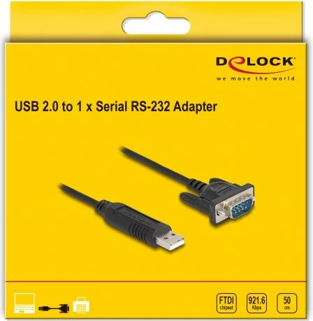 Kabllo adapter USB në RS-232 DeLOCK 0.5m, e zezë