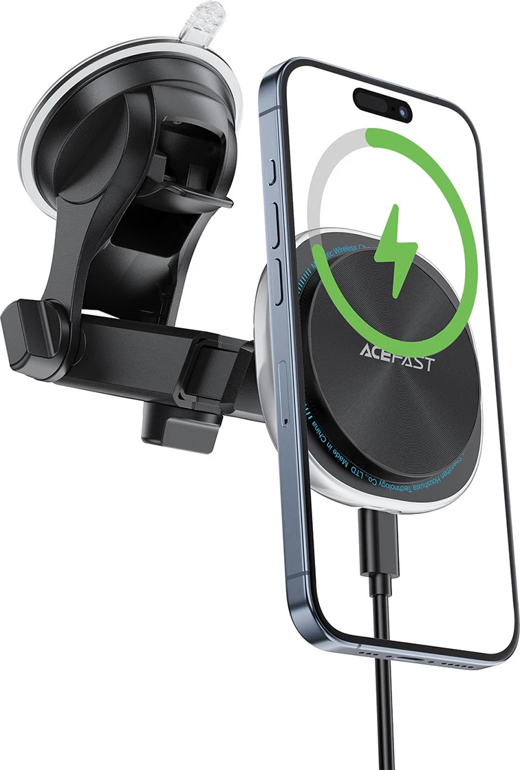 Mbajtëse magnetike për celular me karikues wireless Acefast D42 15W MagSafe/Qi, e zezë