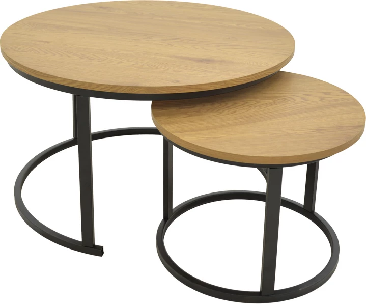 Set tavolinash kafeje Revelon, MDF, ngjyrë lisi, këmbë të zeza