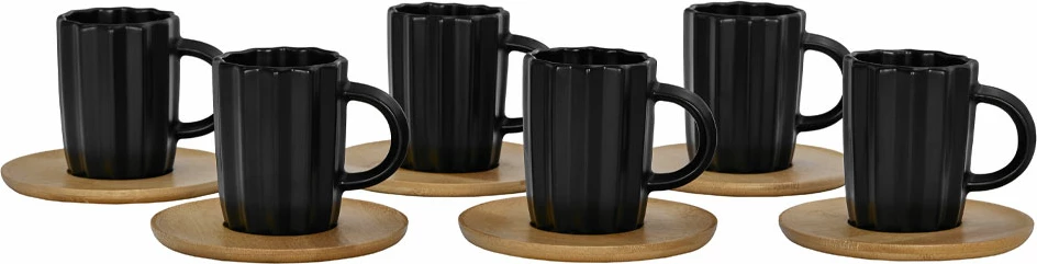 Set filxhanësh espresso Cactus, porcelan i zi, bambu natyral, 6 copë, 32x28x7cm