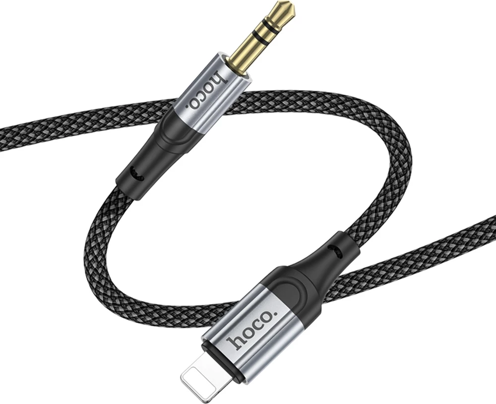 Kabllo AUX HOCO UPA26 Lightning në 3.5mm, 1m, me DAC, najlon e thurur, e zezë