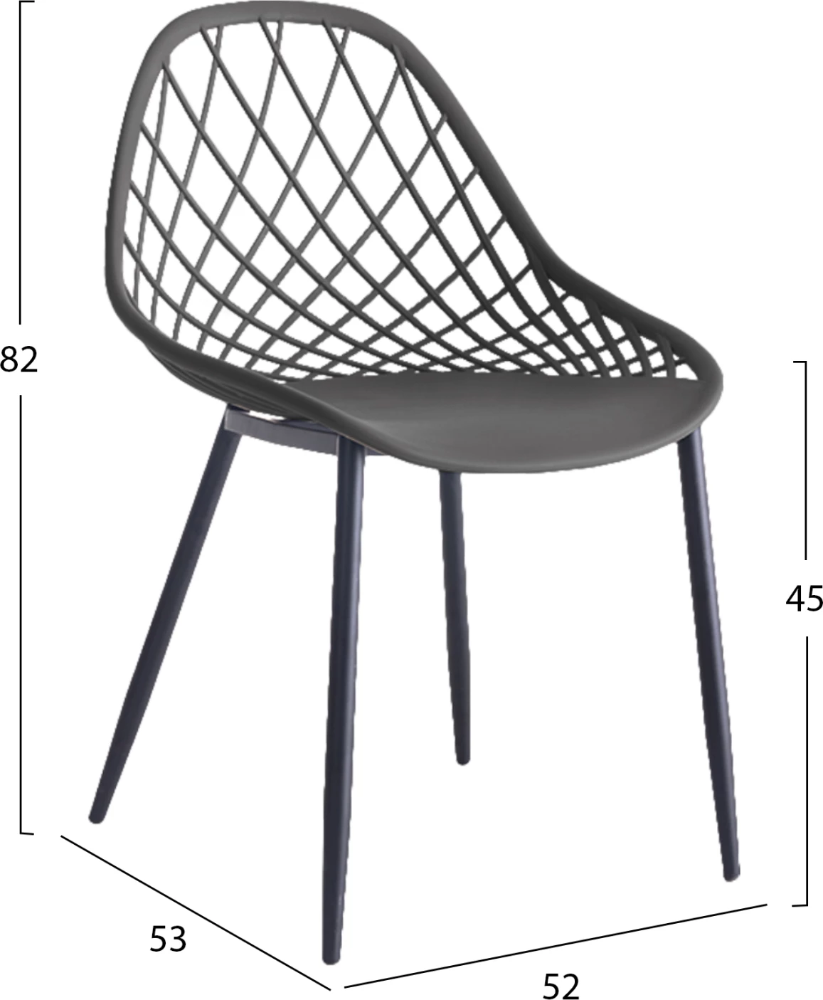 Karrige polipropileni FH9524.10 ngjyrë gri me këmbë metalike të zeza 52x53x82H cm, set prej 4 copë