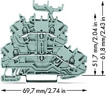 Klemë terminale WAGO 2000-2231, dy-katëshe, 16A, L/L, gri