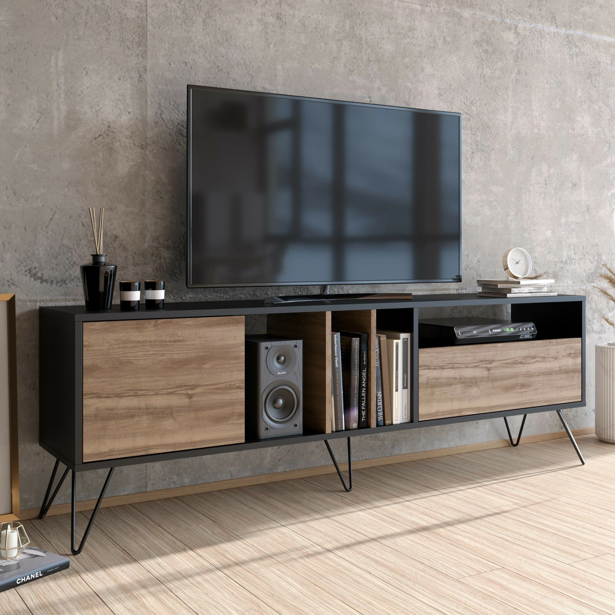 Komodë TV Hanah Home, Mistico (180), ngjyrë arre dhe e zezë