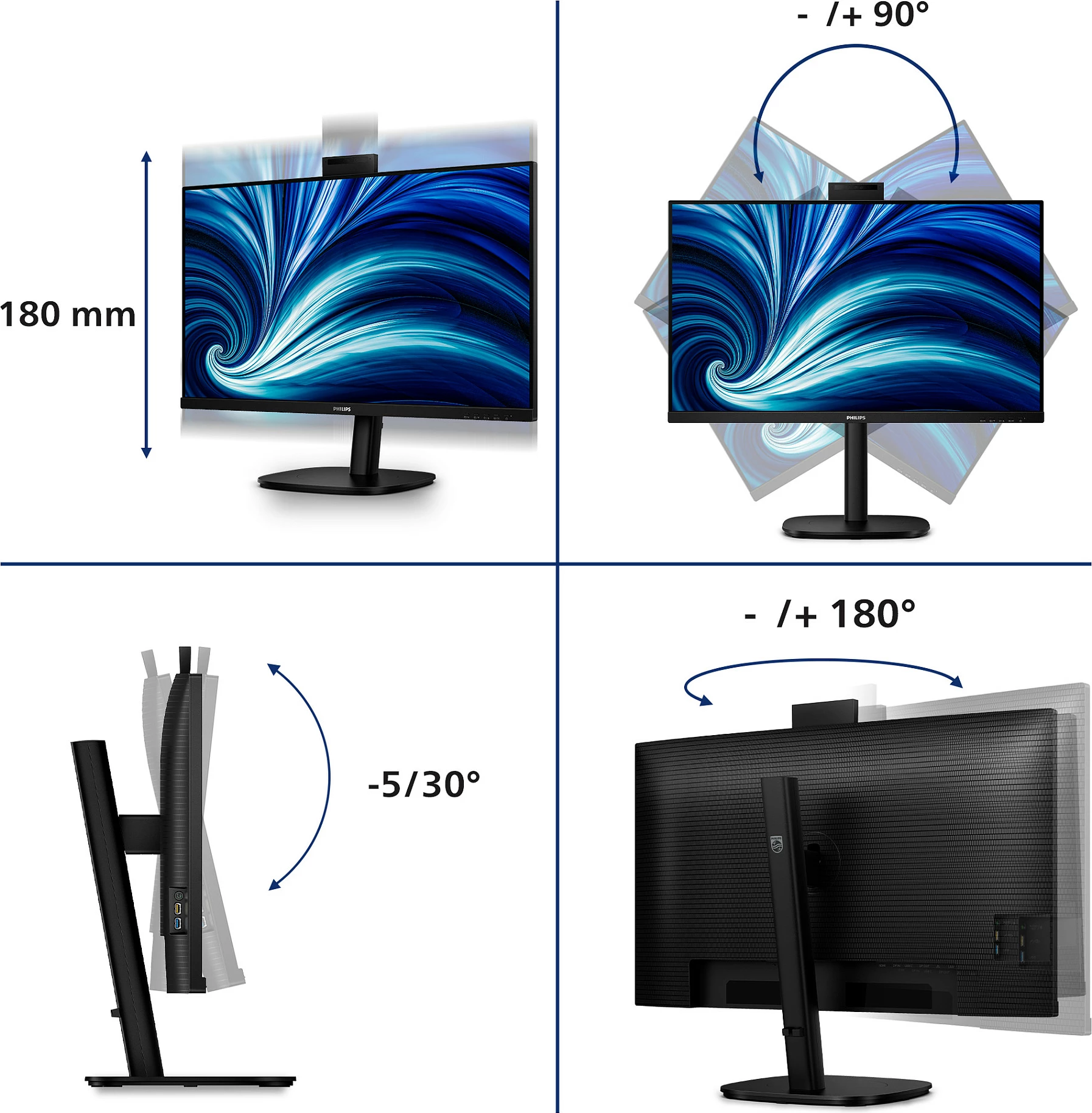 Monitor Philips B-Line 32B2U3601H/00, 32", QHD 2560x1440, 100Hz, me webcam pop-up, i zi