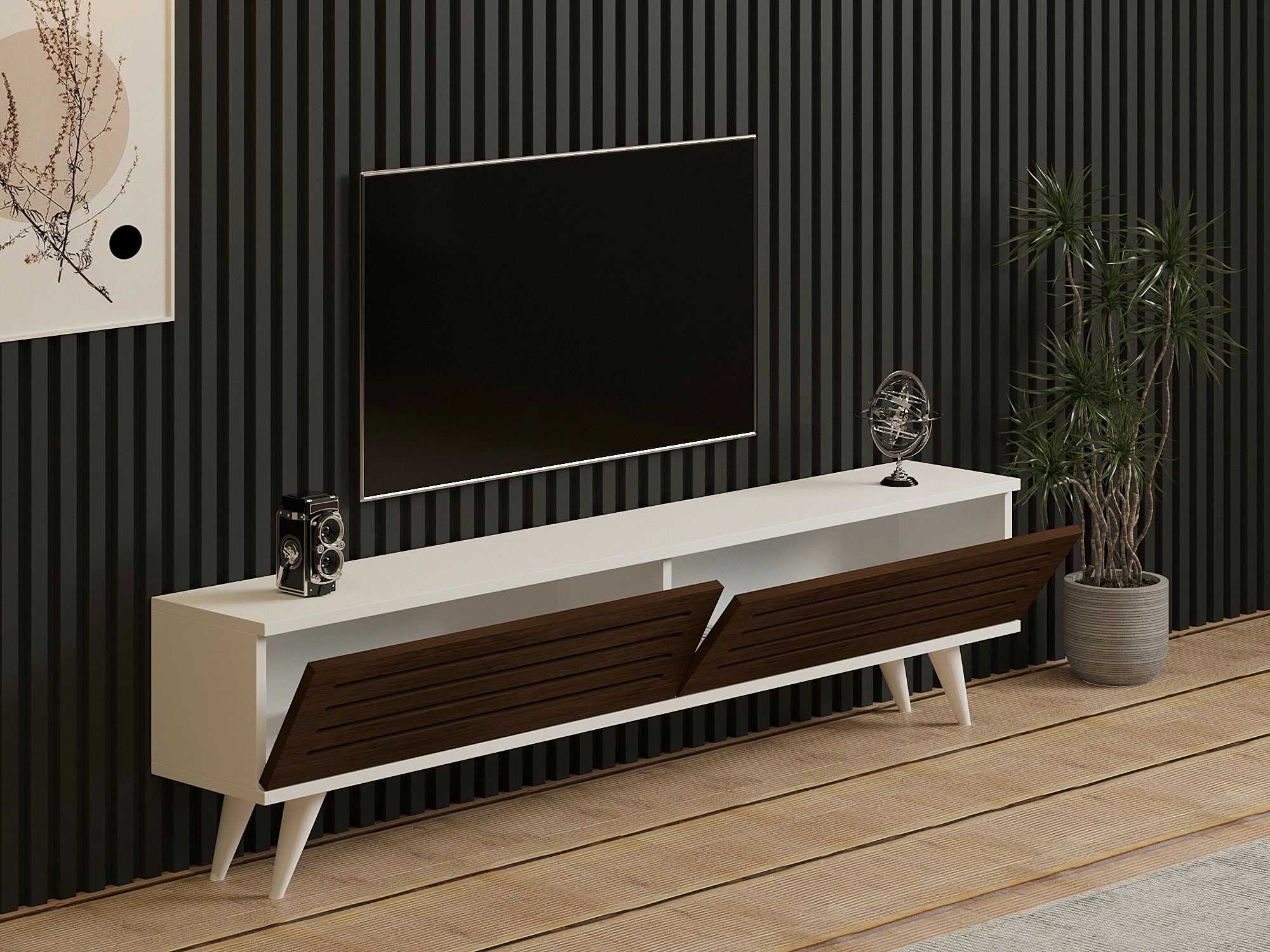 Komodë TV Hanah Home, Hill, ngjyrë arre dhe e bardhë