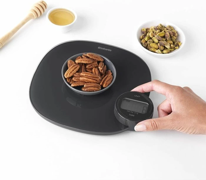 Peshore digjitale kuzhine Brabantia Tasty+ MPN 122880, 5 kg (1 g), LCD me ndriçim, 3x AAA, gri e errët