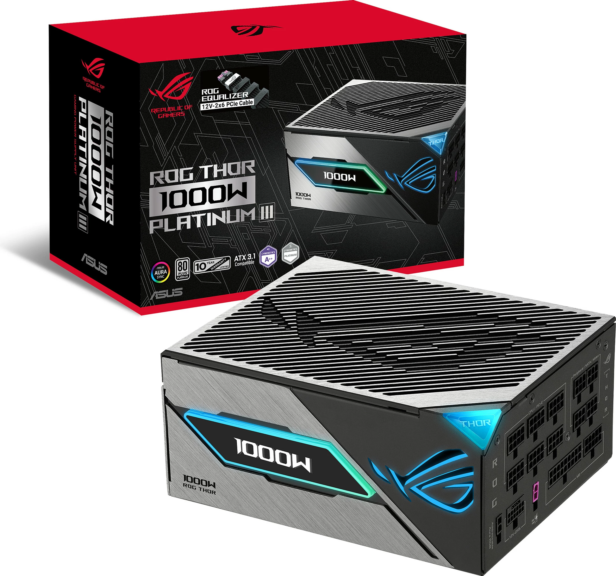 Furnizues rryme ASUS ROG Thor 1000P3, 1000W, 80+ Platinum, ATX 3.1, fully modular, RGB, zi/gri