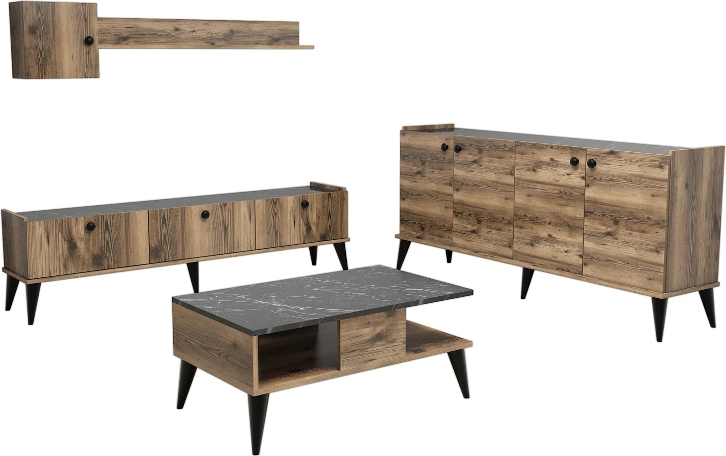 Set mobiljesh për dhomë dite, Lidya 2, ngjyrë arre dhe mermeri