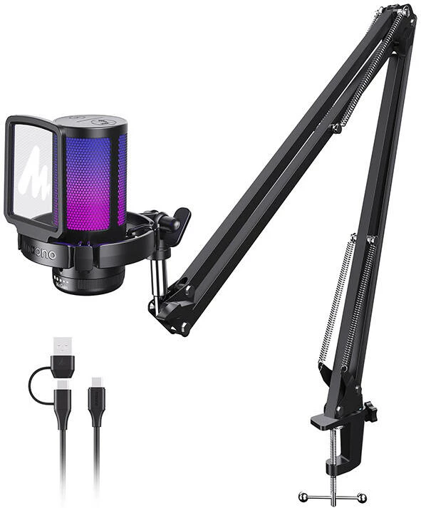 Mikrofon gaming Maono DGM20 S, kondensator, me ndriçim RGB, i zi