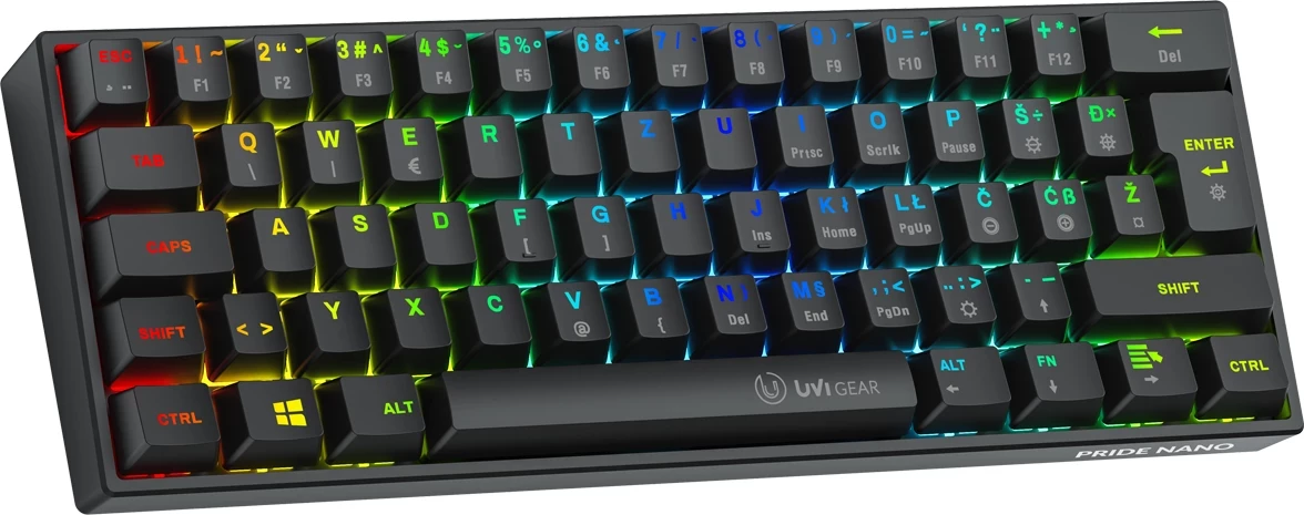 Tastierë mekanike UVI GEAR Pride Nano 60% (62 tasta) RGB, Red Switch, ISO SLO/CRO, USB-C e shkëputshme, e zezë 6