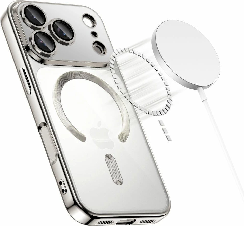 Mbështjellës Tech-Protect MagFlex për iPhone 17 Pro, MagSafe, mbrojtje lente, transparent/silver, 1 copë