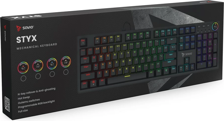 Tastierë mekanike gaming SAVIO STYX BLUE, RGB, Outemu Blue, Full-size, e zezë