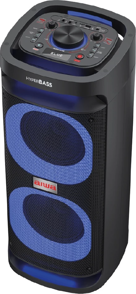 Altoparlant portativ Bluetooth Aiwa KBTUS-D800, 80W RMS, 2x8\" subwoofer, me 2 mikrofonë pa tela, i zi me drita blu