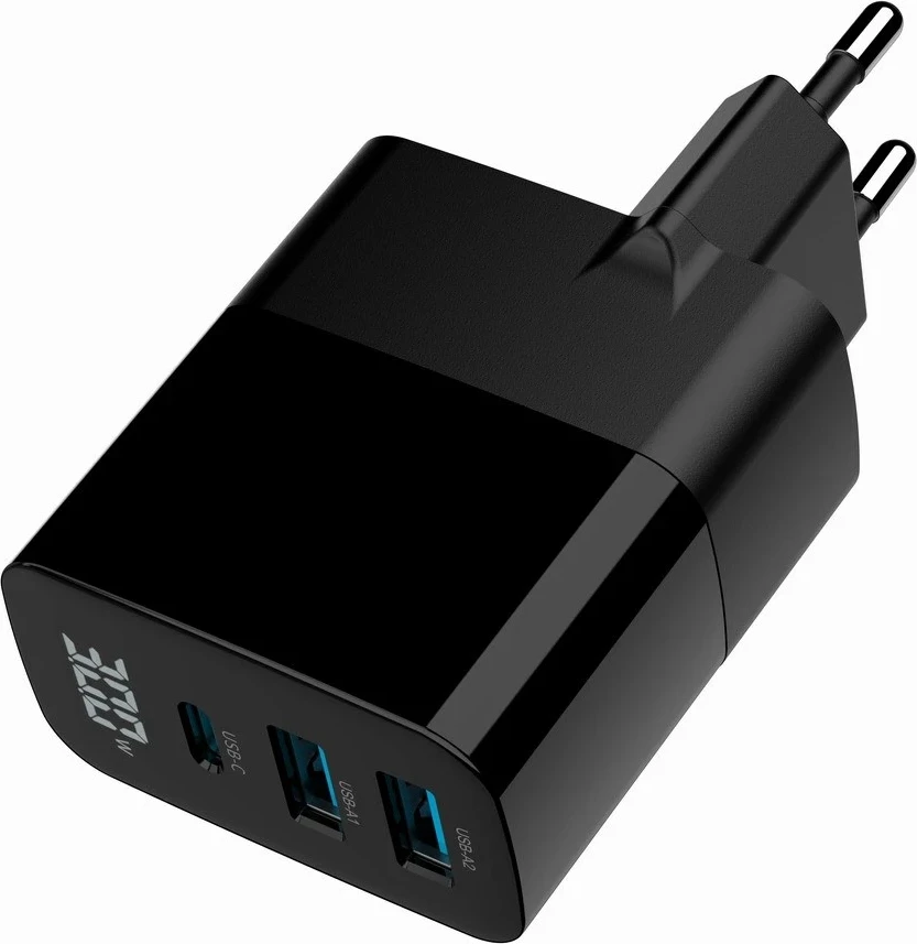 Karikues universal Gembird TA-UC-PDQC30LCD-BK-02 me ekran LCD, 30W, i zi