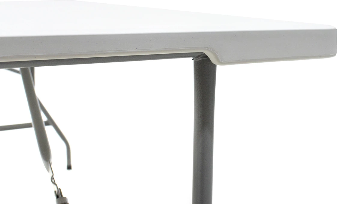 Tavolinë palosëse për kamping, kornizë metalike, ngjyrë e bardhë, 152x60x74cm