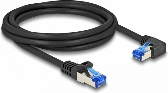 Kabllo rrjeti DeLOCK RJ45 Cat6a S/FTP 2 m, njëra anë e drejtë njëra këndore, e zezë