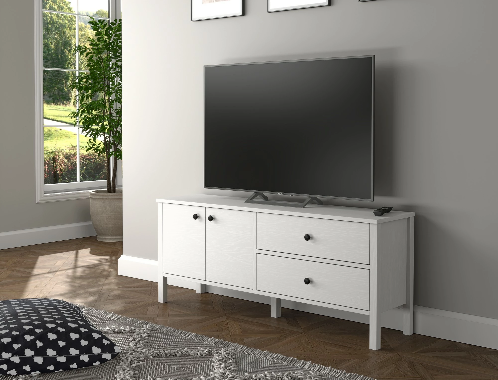 Komodë TV Hanah Home, FRN-20001, ngjyrë druri dhe e bardhë