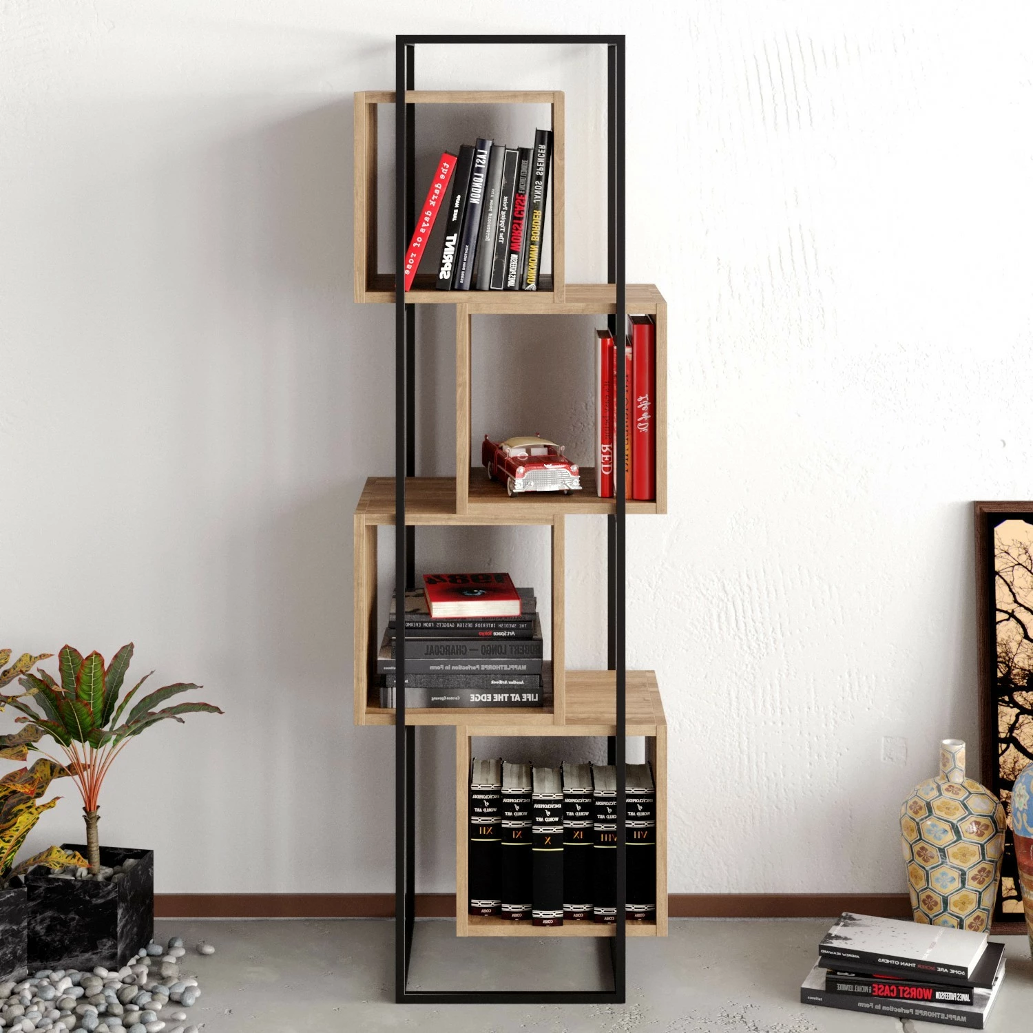 Raft librash Hanah Home, Prada, ngjyrë arre dhe e zezë