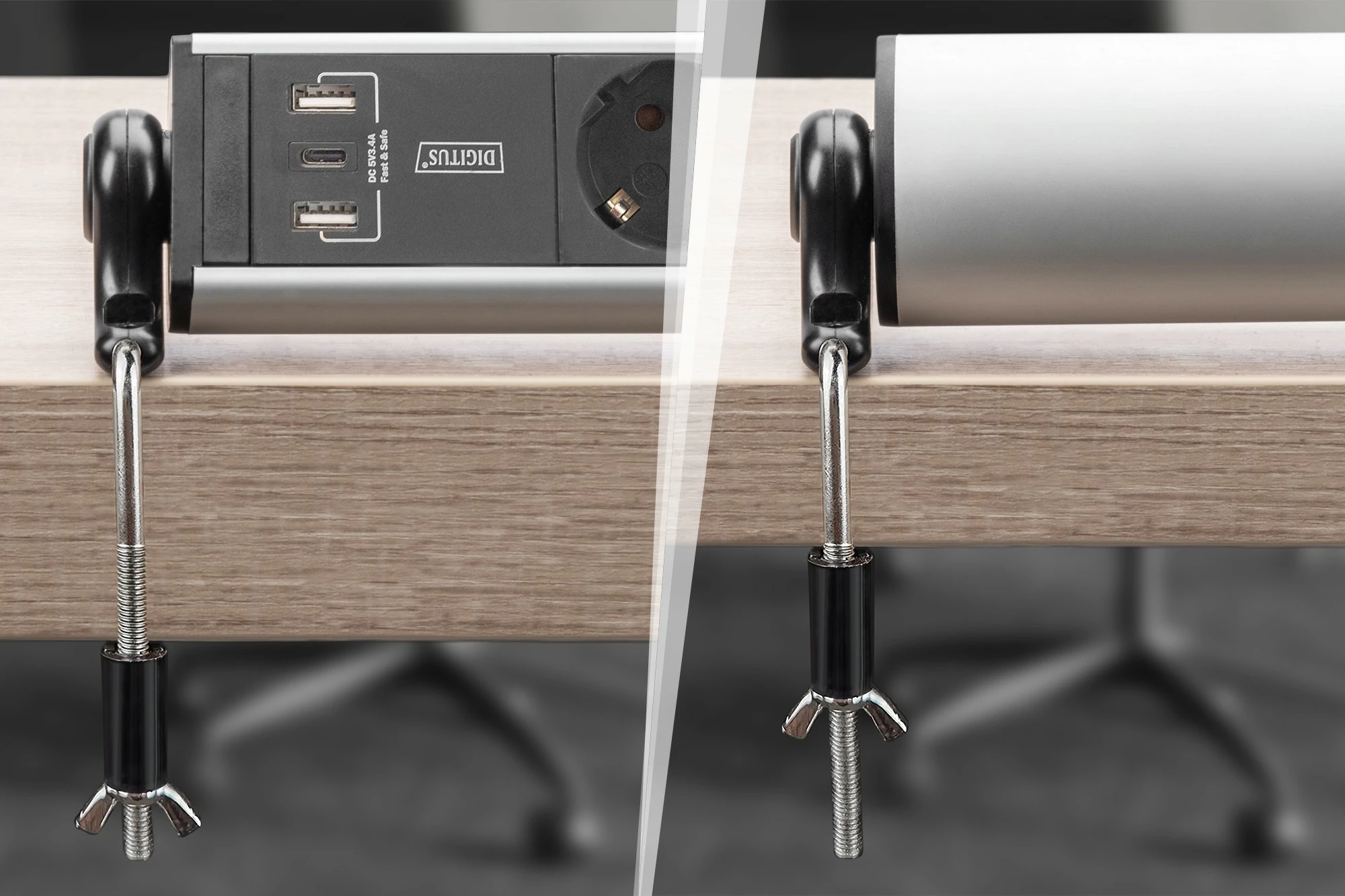 Rrymë shirit Digitus 6-porta me 3x USB, 1.5 m, e brendshme, Type F, alumini, e zezë, argjend