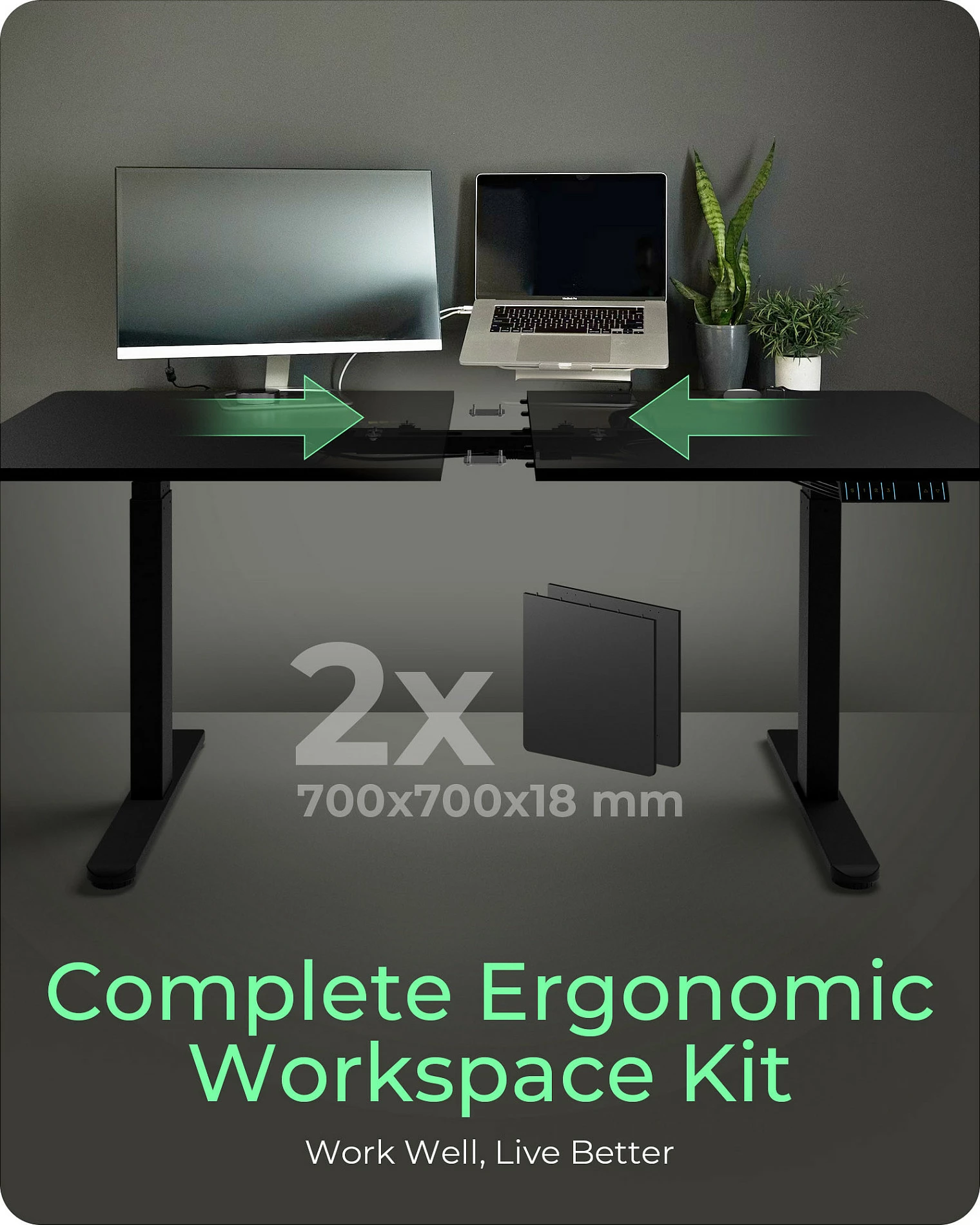 Tavolinë zyre me ngritje elektrike ICY BOX IB-EW122B-TT, 140x70 cm, 63-128 cm, 2 motorë, e zezë