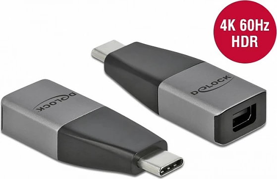 Adapter DeLOCK USB-C në mini DisplayPort (DP Alt Mode), 4K 60Hz, gri