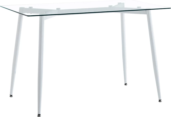 Tavolinë me karrige Quana-Caron, xham i tejdukshëm 8mm, këmbë të bardha, set prej 5 pjesësh, 120x70x75cm