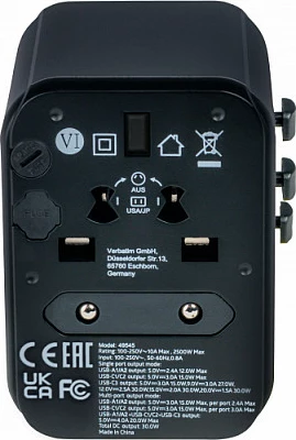 Adapter universal udhëtimi Verbatim UTA-03, 2x USB-A, 3x USB-C, 2500W, i zi