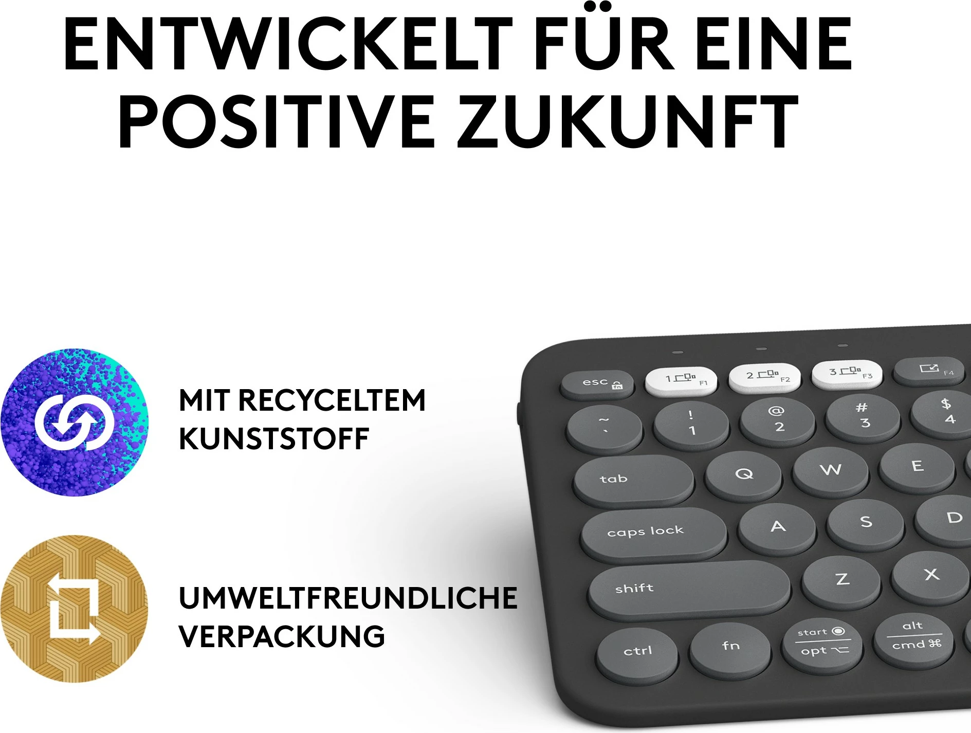 Tastierë Logitech Pebble Keys 2 K380s, mini, wireless, RF + Bluetooth, QWERTZ, grafit