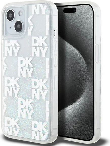 Mbështjellës DKNY Liquid Glitter Multilogo për iPhone 15/14/13, Bardhë