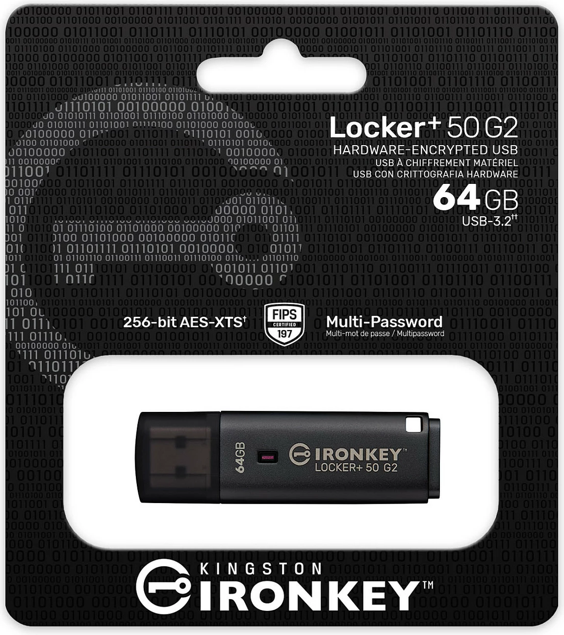 USB stik Kingston IronKey Locker+ 50 G2 64GB, USB-A 3.2 Gen 1, AES-256/FIPS 197, i zi