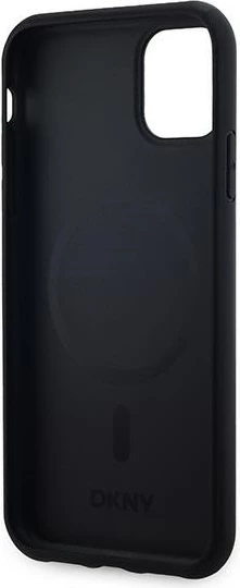 Mbështjellës DKNY Leather Checkered Mono Pattern MagSafe për iPhone 11/XR, i zi